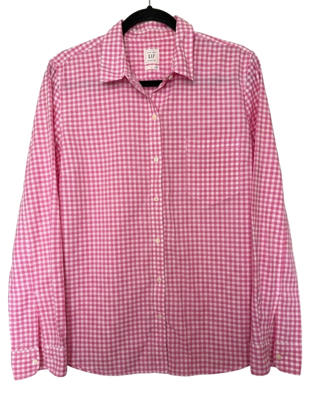 GAP Pink & White Gingham Plaid Button Down Shirt- Large